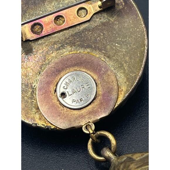 CHARLIE LAURE PARIS Vintage 4” Brass Articulated‎ Dangle Repousse Orange Brooch - Picture 11 of 15